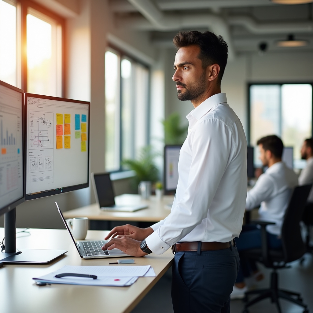 Professional reviewing workflow processes at a modern workstation