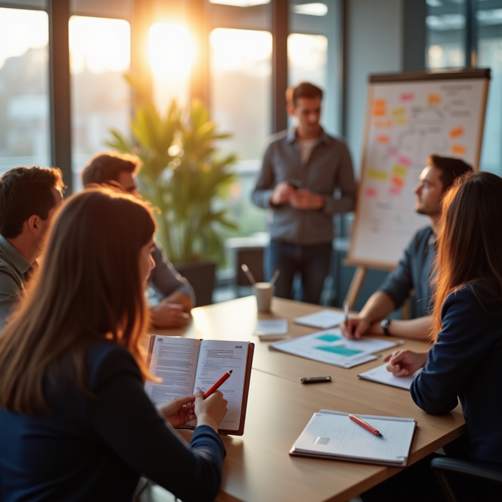 Consultant observing team workflow in a modern office